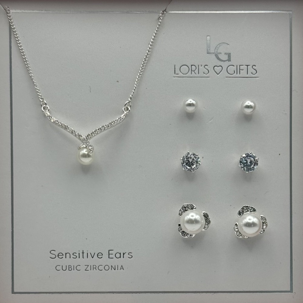 Lori's Gifts Set- Necklace and Earrings-Cubic Zirconia-Sensitive Ears